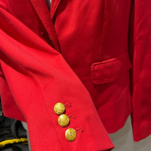 EUC JCrew size 6 red blazer - military inspired, patterned lining - Picture 5 of 8